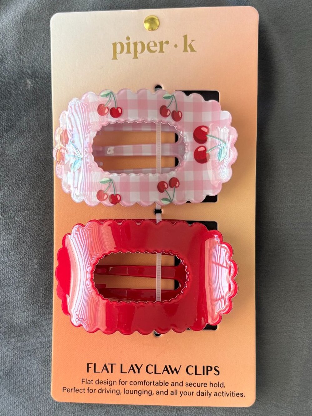 NWT - Piper K Flat Lay Claw Hair Clips - Set of 2 - Cherries